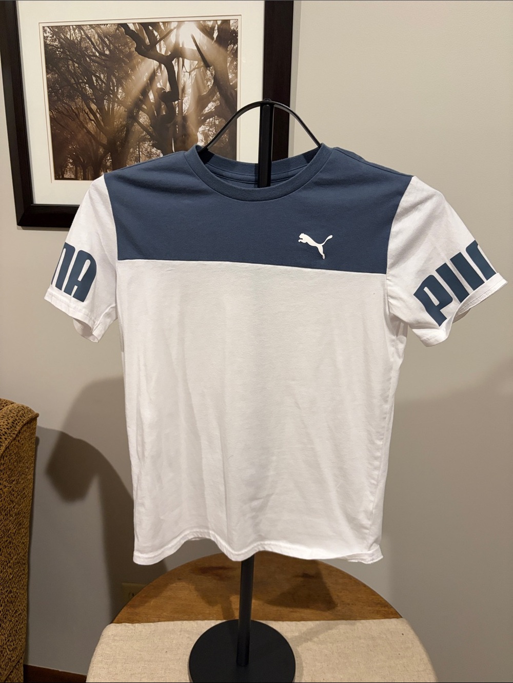 Puma White and Navy Colorblock Short Sleeve Tee